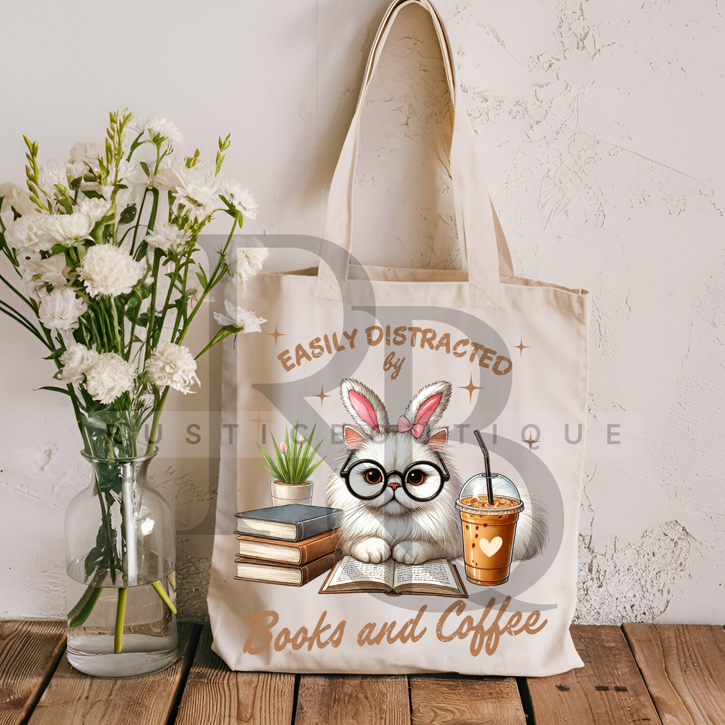 Easter Tote Bag Books and Coffee Tote Easter Cat Tote