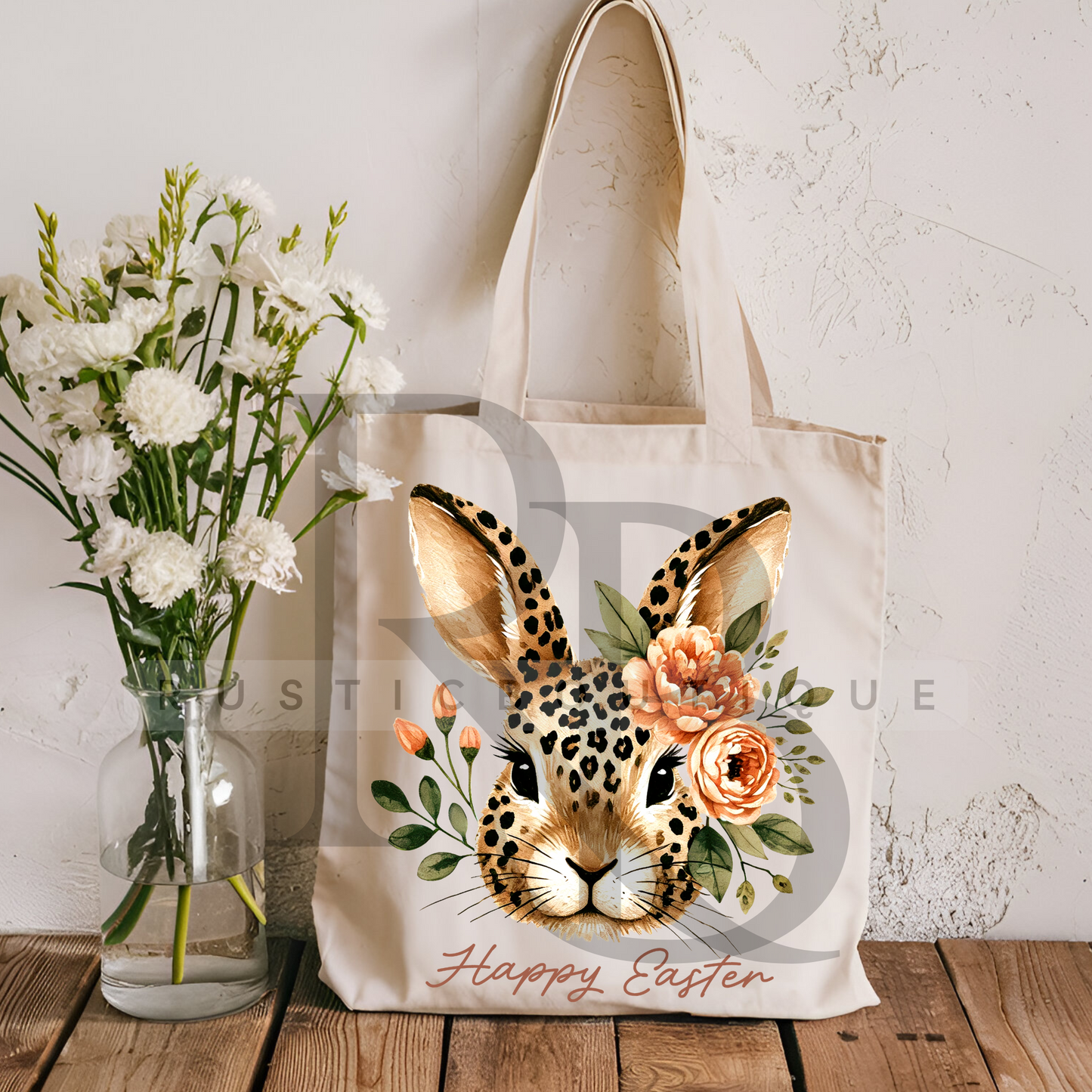 Easter Tote Bag Floral Bunny Cotton Tote Happy Easter Tote