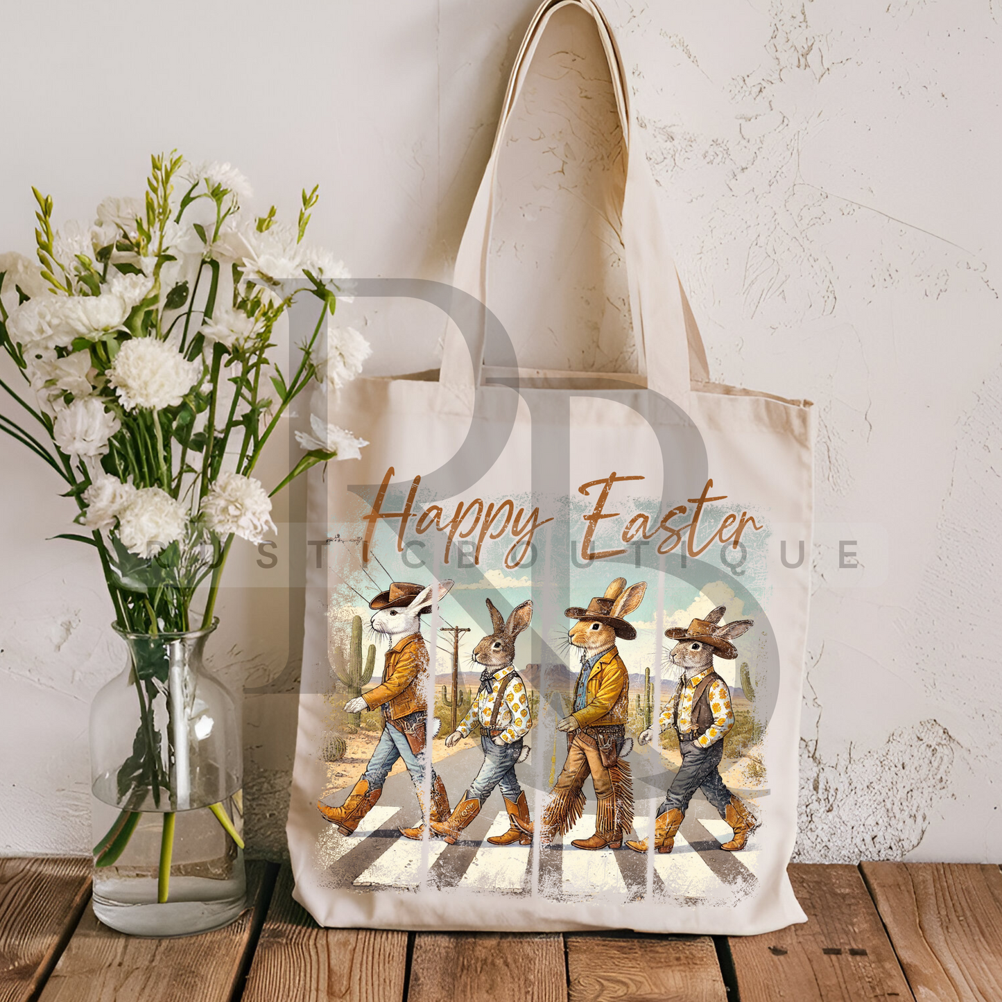 Easter Tote Bag Happy Easter Vintage Cowboy Bunny Western Tote
