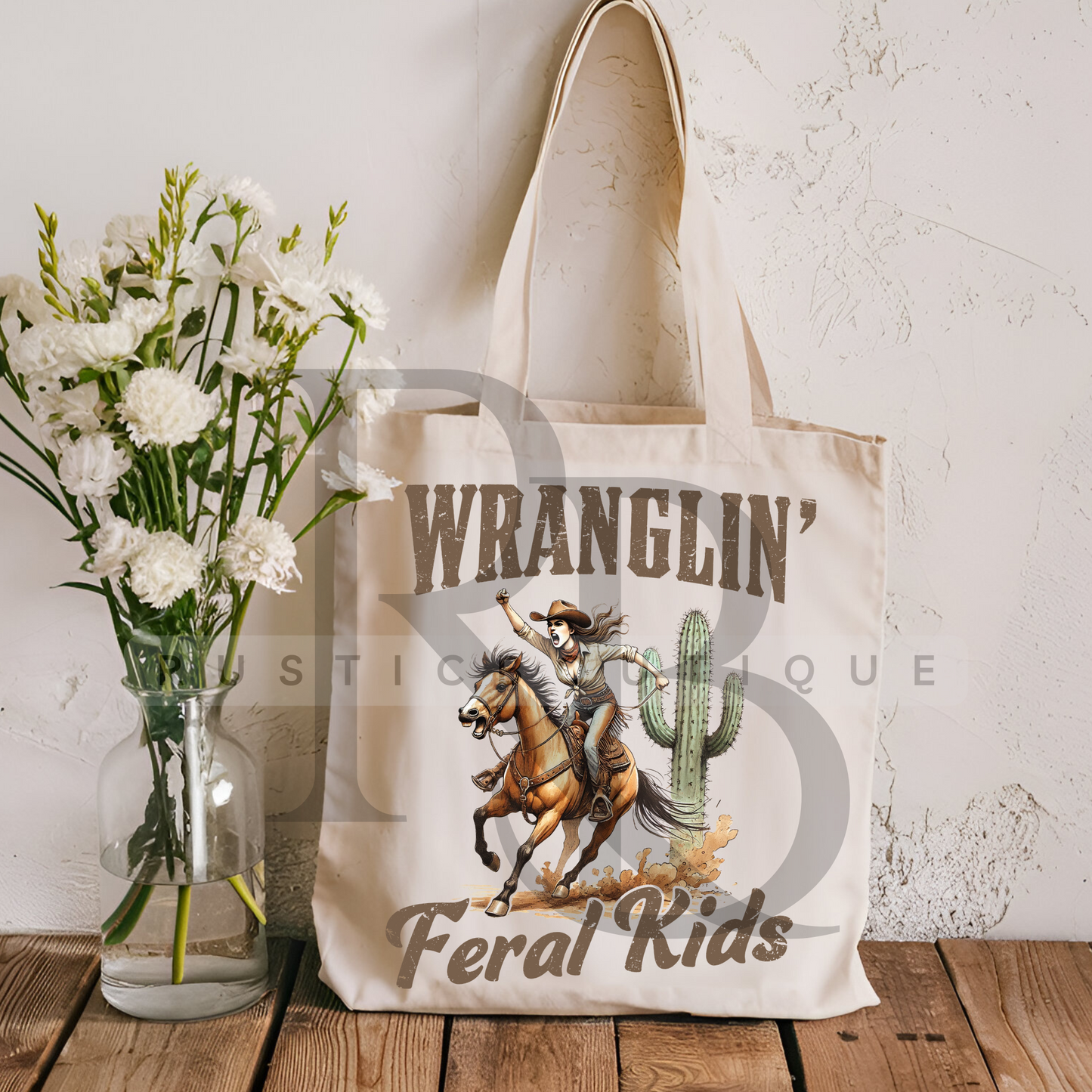 Mother's Day Tote Bag Wranglin Feral Kids Western Canvas Tote