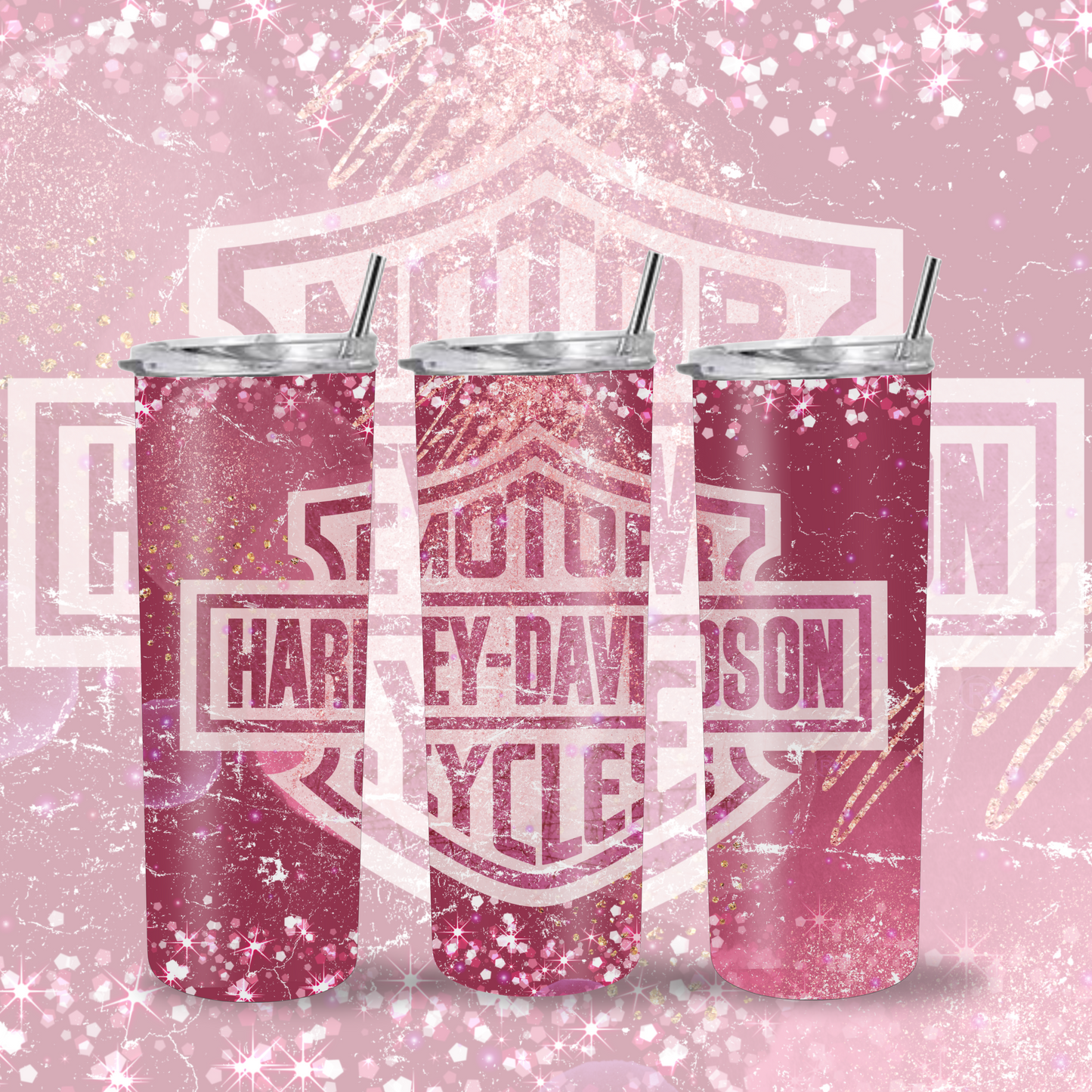 Tumbler | 20oz Skinny Tumbler | Pink Harley Tumbler