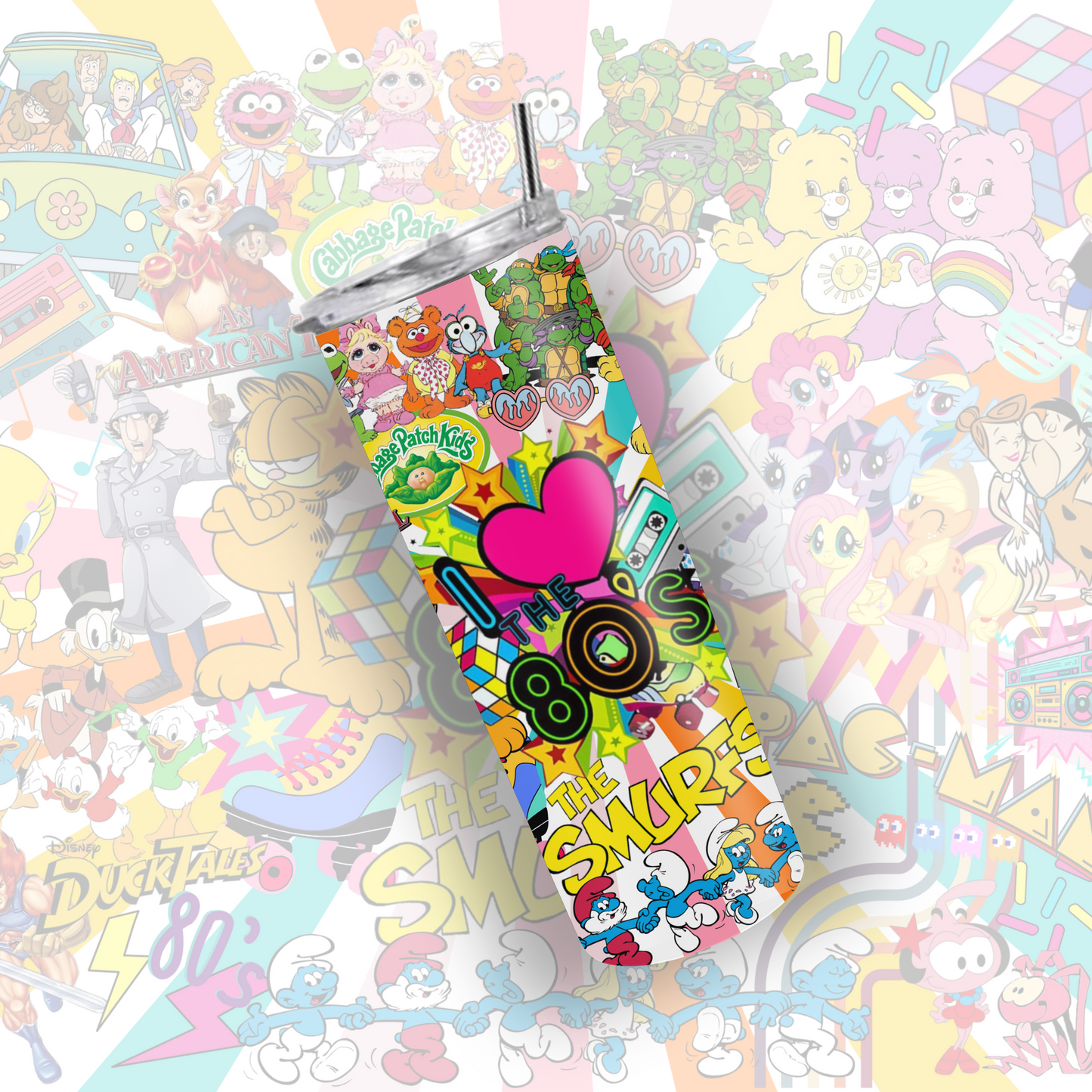 I Love The 80's Tumbler Cartoom Skinny Tumbler 20oz Custom Tumbler