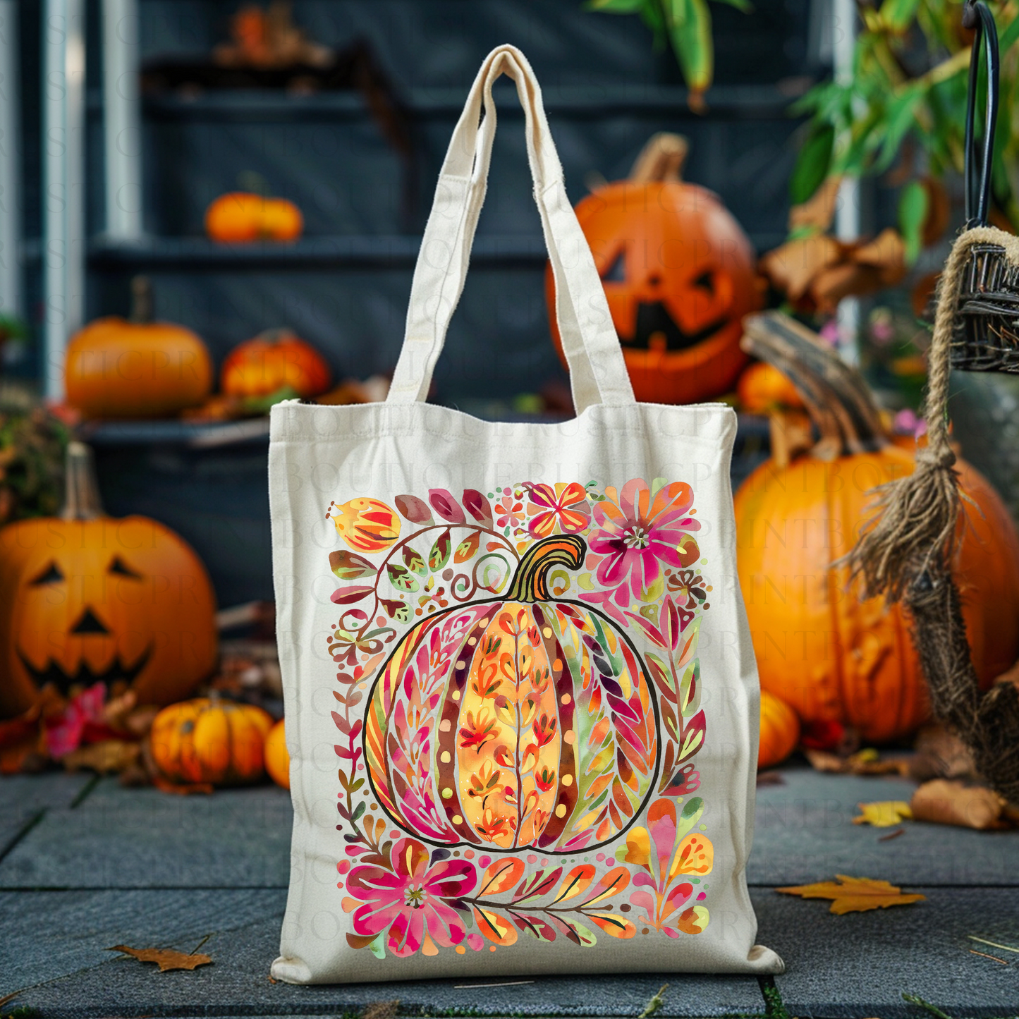 Fall Tote Bag Trick or Treat Bag Halloween Vintage Tote Bag