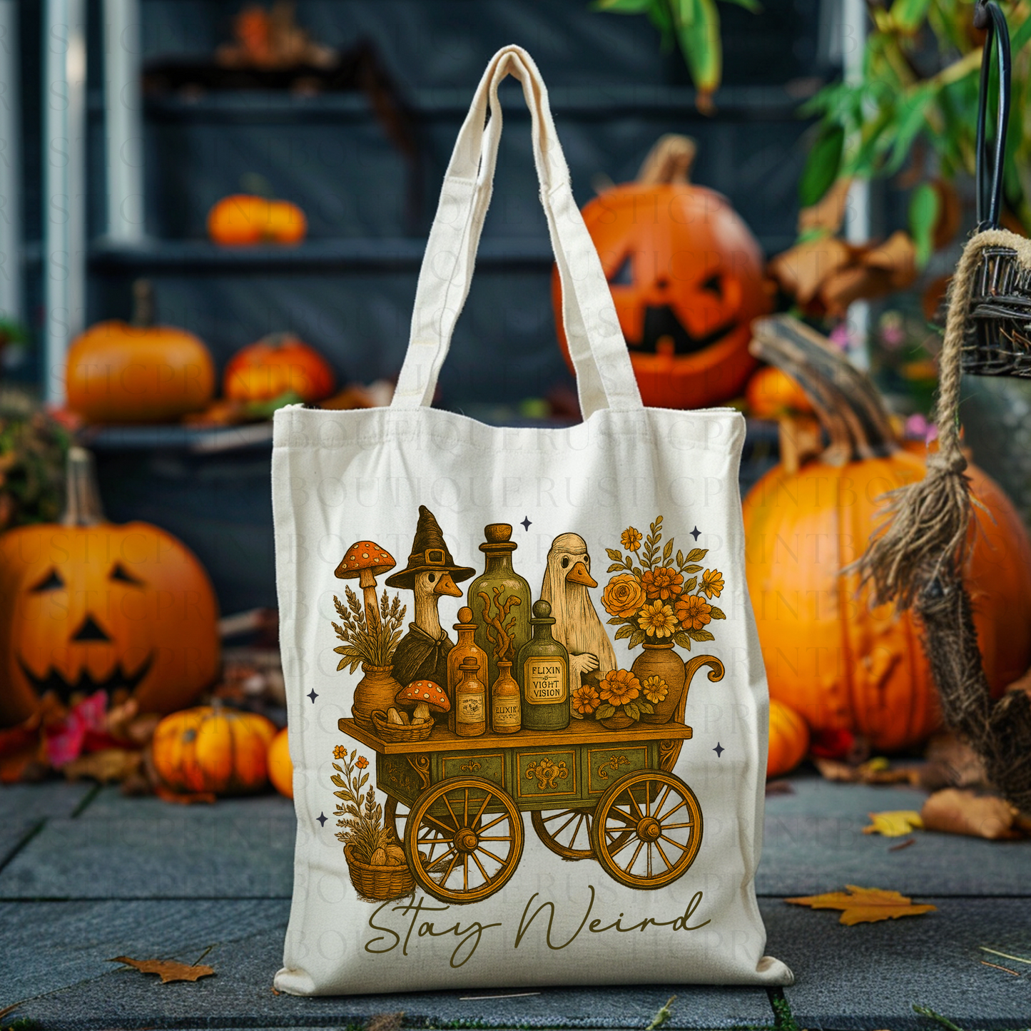 Halloween Tote Bag Trick or Treat Bag Halloween Vintage Tote Bag