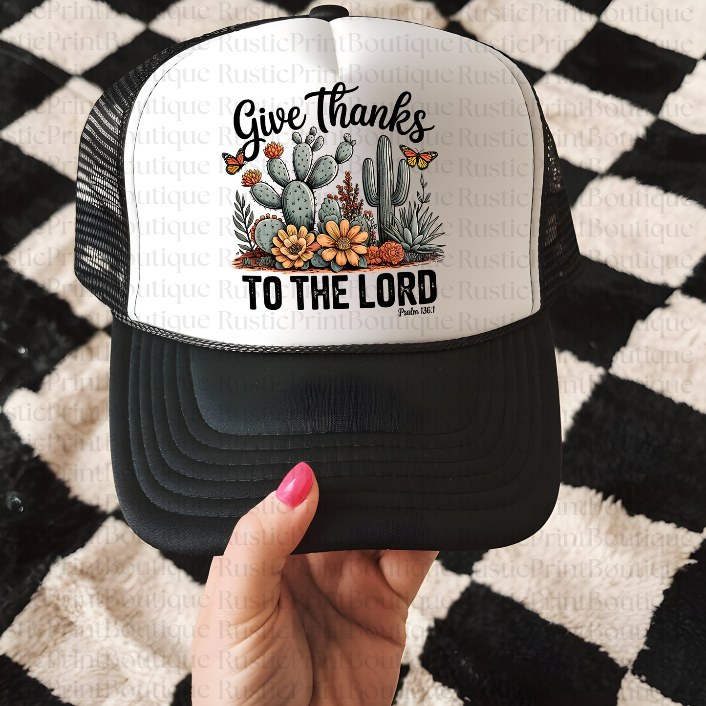 VIntage Trucker Hat Give Thanks To The Lord Trucker Hat Snapback Western Trucker Hat
