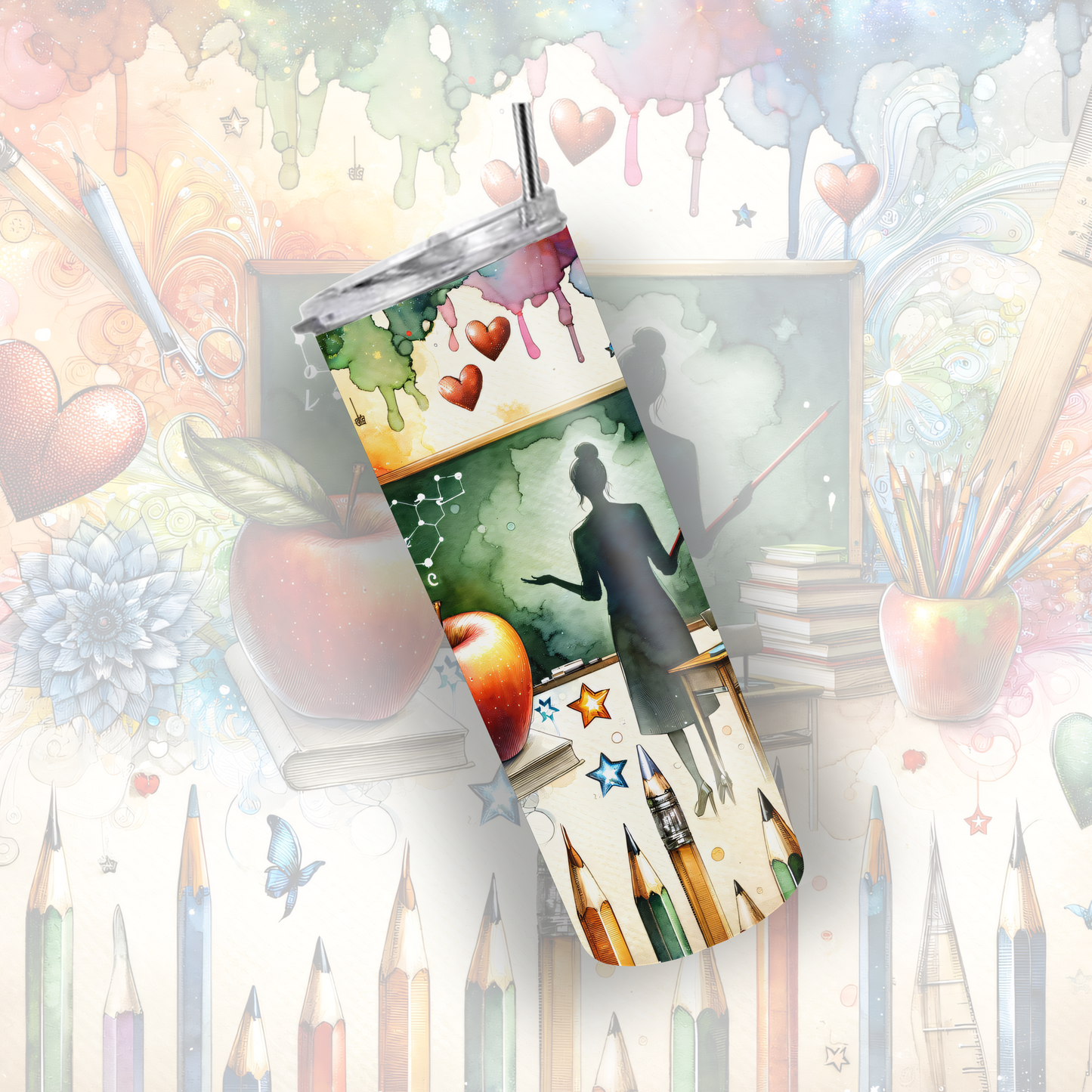 Teacher Watercolor Tumbler | 20oz Skinny Tumbler