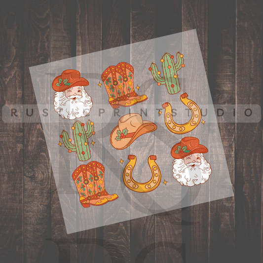 Christmas DTF Western Christmas Cowboy Pattern Christmas Heat Transfer