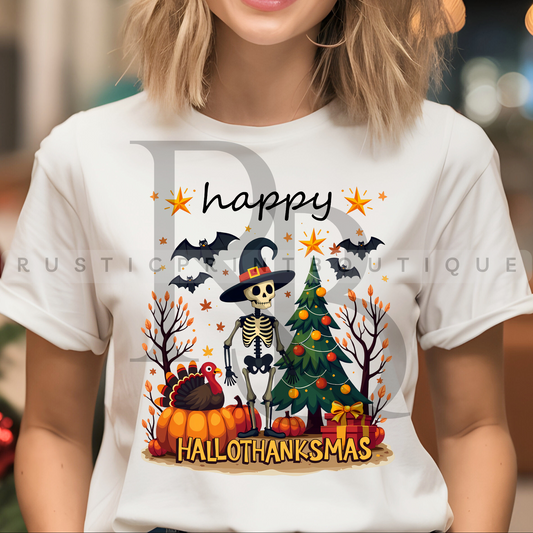 Happy HalloThankMas Shirt Thanksgiving Tee Halloween Tee Christmas Tee