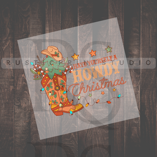 Christmas DTF Western Christmas Howdy Cowboy Christmas Heat Transfer