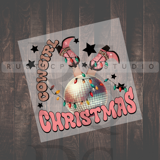 Christmas DTF Pink Disco Cowboy Christmas Heat Transfer