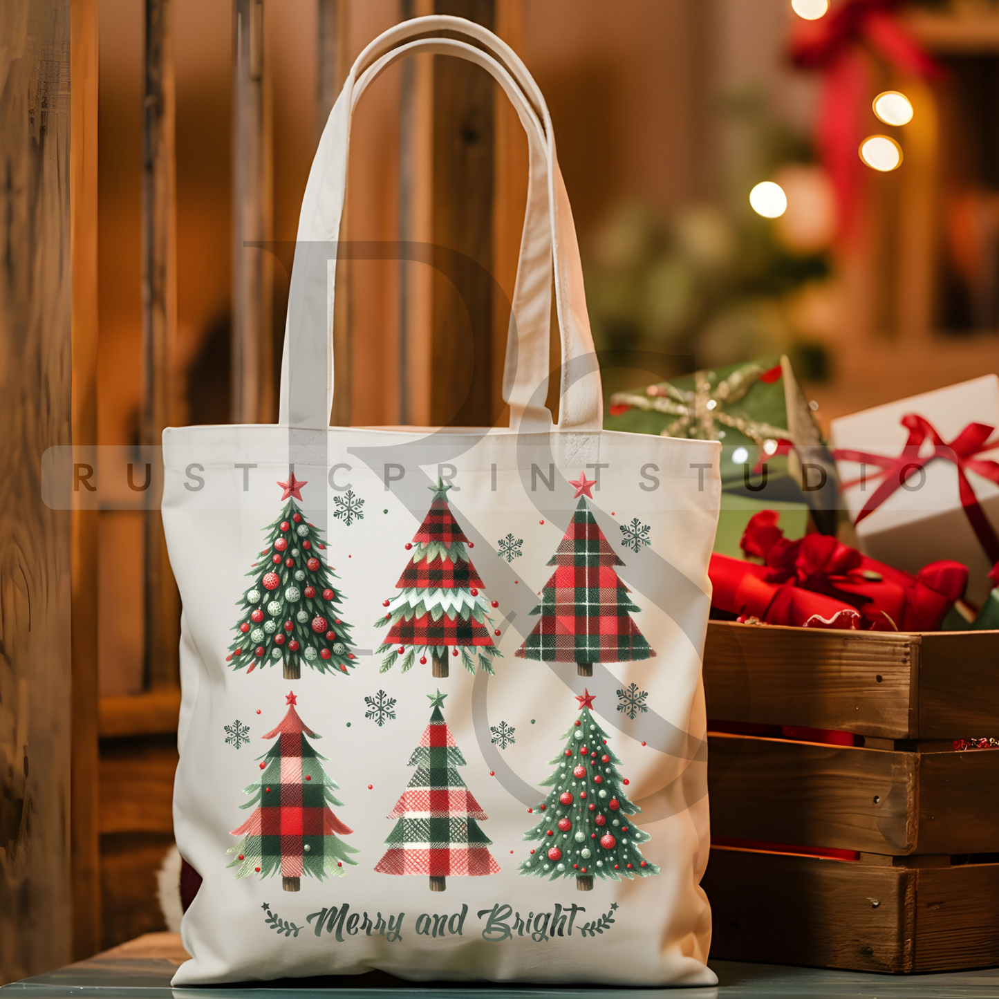 Vintage Christmas Tote Bag Classic Christmas Bag Xmas Gift