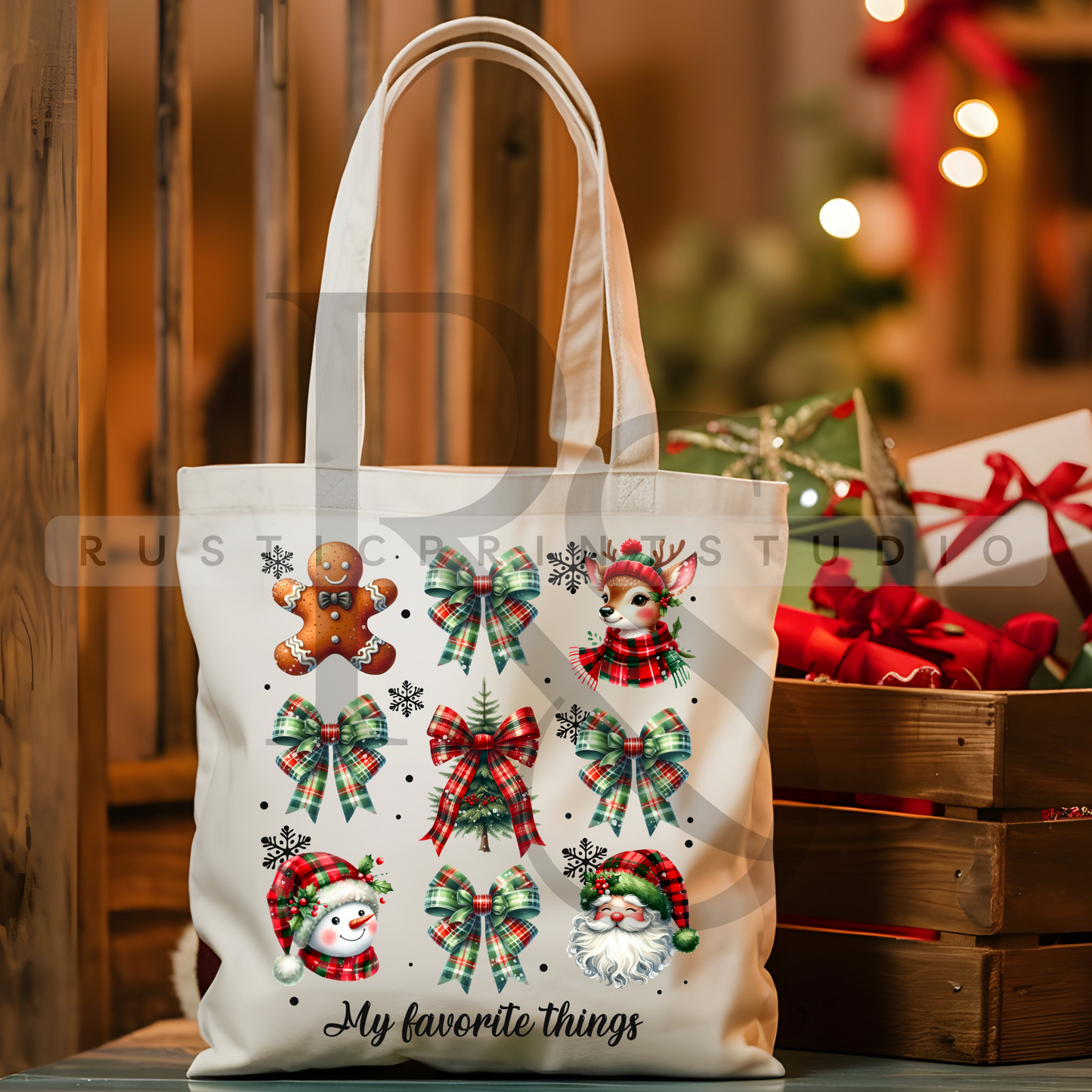 Vintage Christmas Tote Bag Classic Christmas Bag Xmas Gift