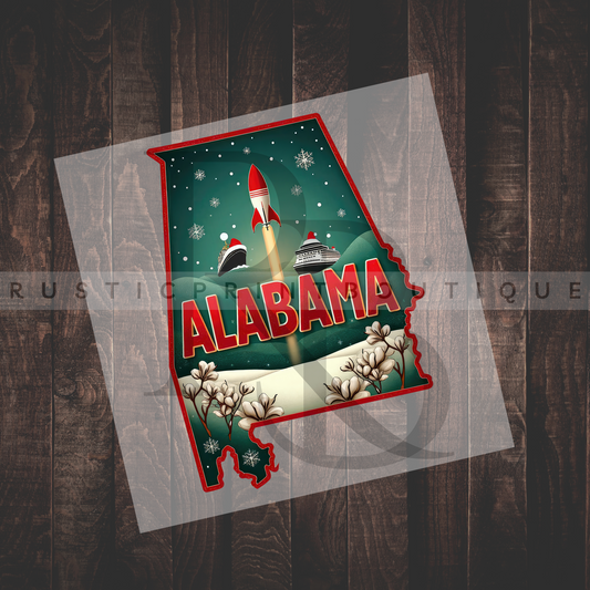 Christmas DTF Vintage Alabama State Xmas Heat Transfer