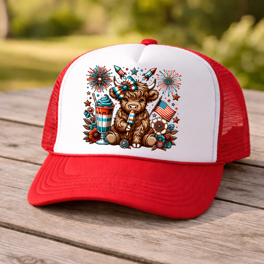4th of July Highland Cow Trucker Hat | Patriotic Cow Hat