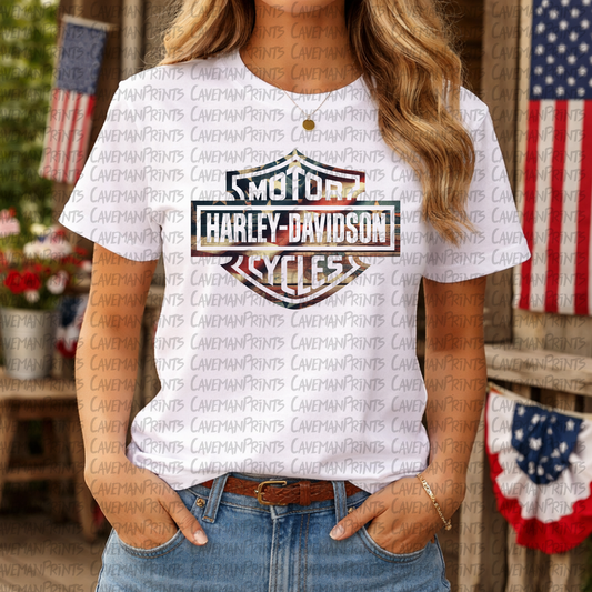 American Flag Harley T-Shirt Motorcycle Graphic Tee Unisex Cotton Biker Shirt