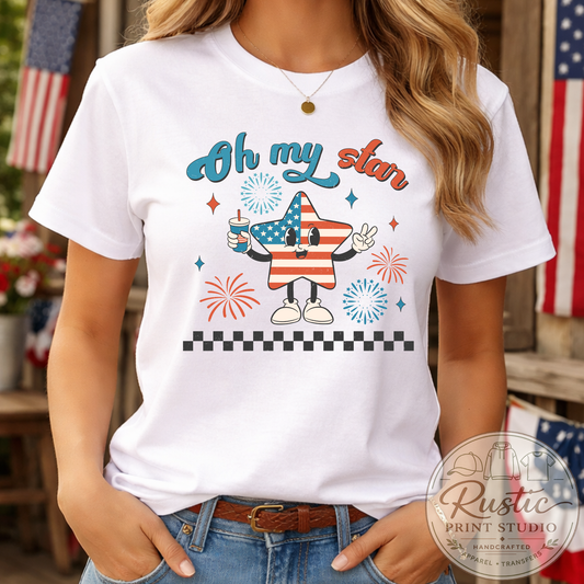 Oh, My Stars 4th of July Tee Retro Patriotic Unisex Graphic Tee
