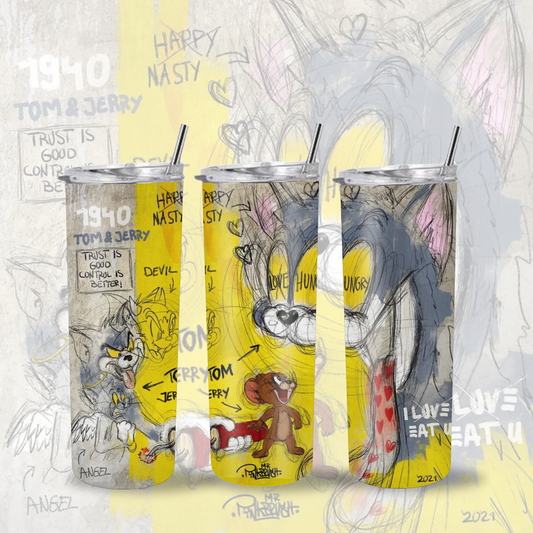 Cartoon Cat & Mouse Tumbler Custom 20oz Tumbler