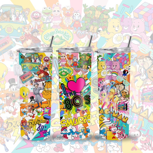 I Love The 80's Tumbler Cartoom Skinny Tumbler 20oz Custom Tumbler