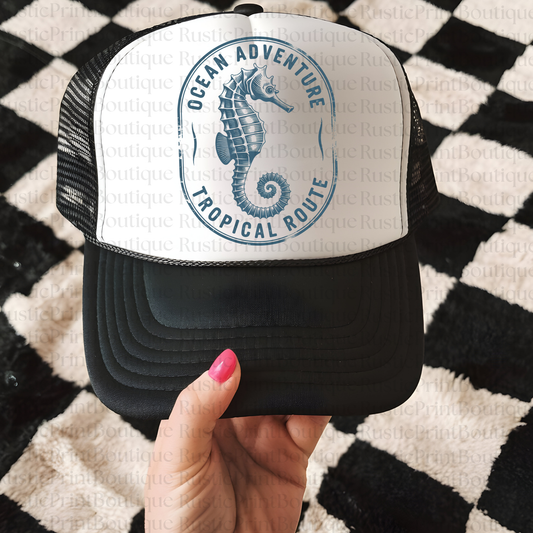 VIntage Trucker Hat Trucker Hat Snapback Beach Tucker Hat Seahorse Hat