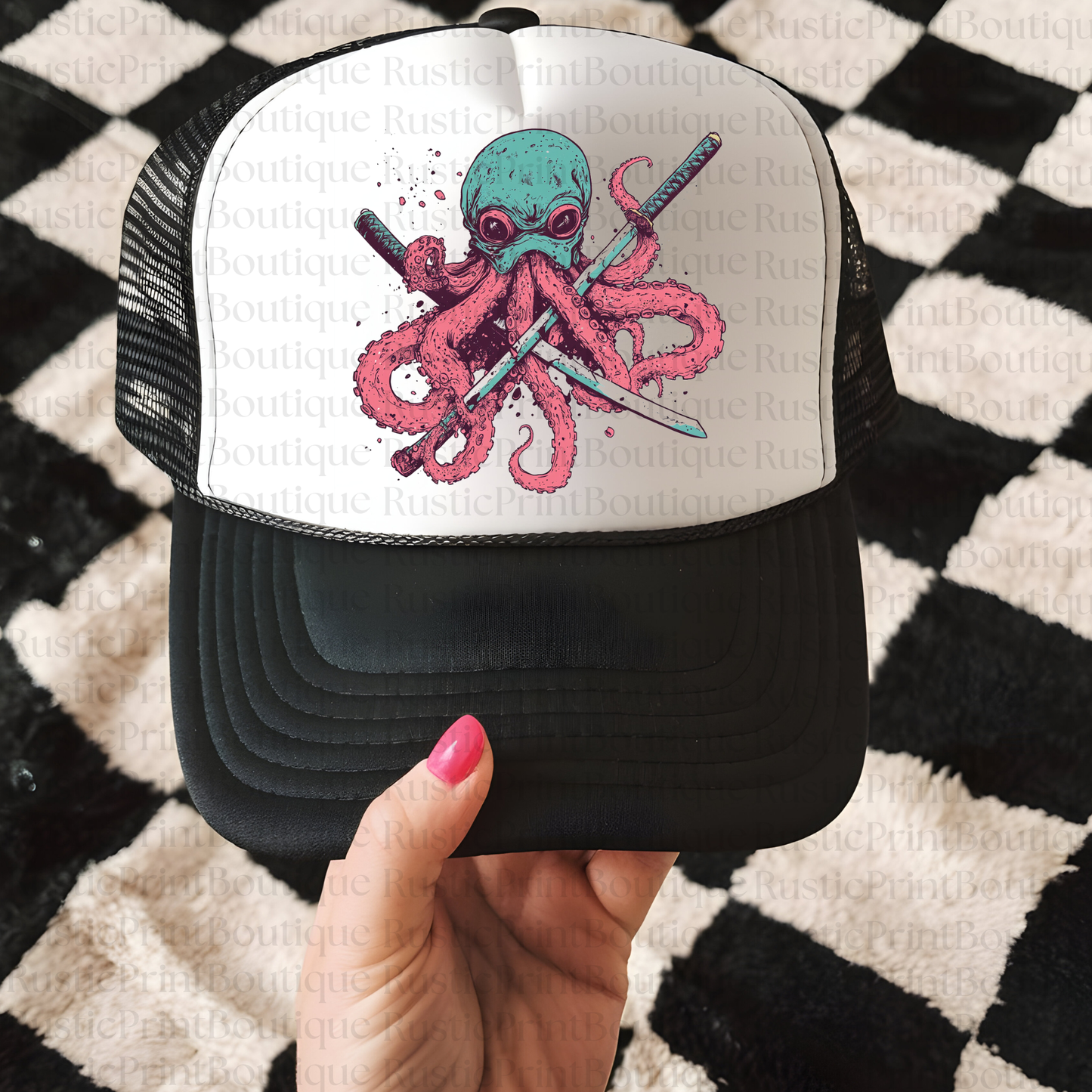 VIntage Trucker Hat Trucker Hat Snapback Octopus Samurai Trucker Hat