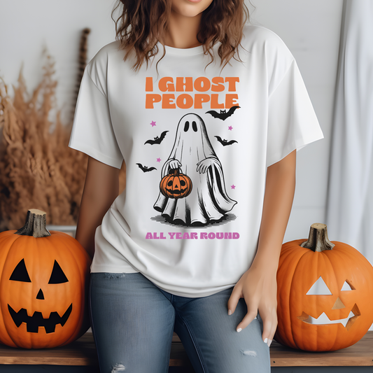 I Ghost People All Year Round T-Shirt Halloween Ghost Cotton Unisex Tee