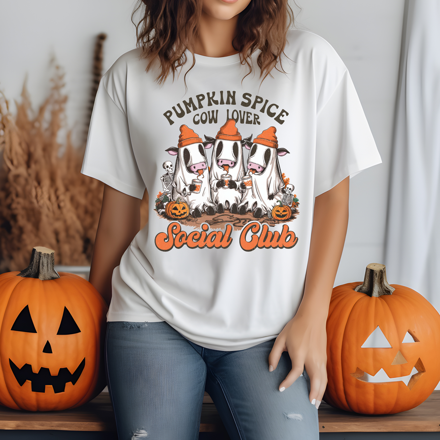 Pumpkin Spice Cow Lover Club T-Shirt Cotton Unisex Tee