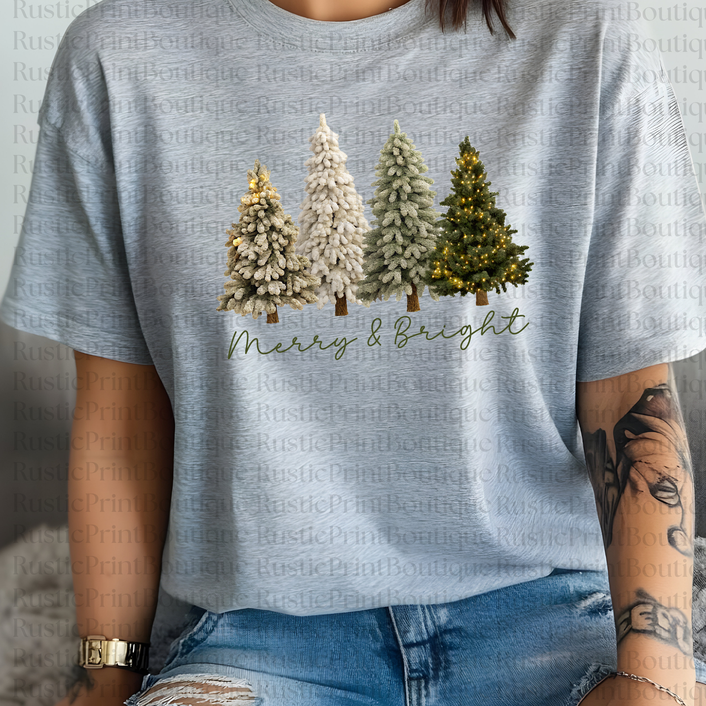 Christmas T-Shirt Merry & Bright T-Shirt Vintage Christmas Trees Shirt