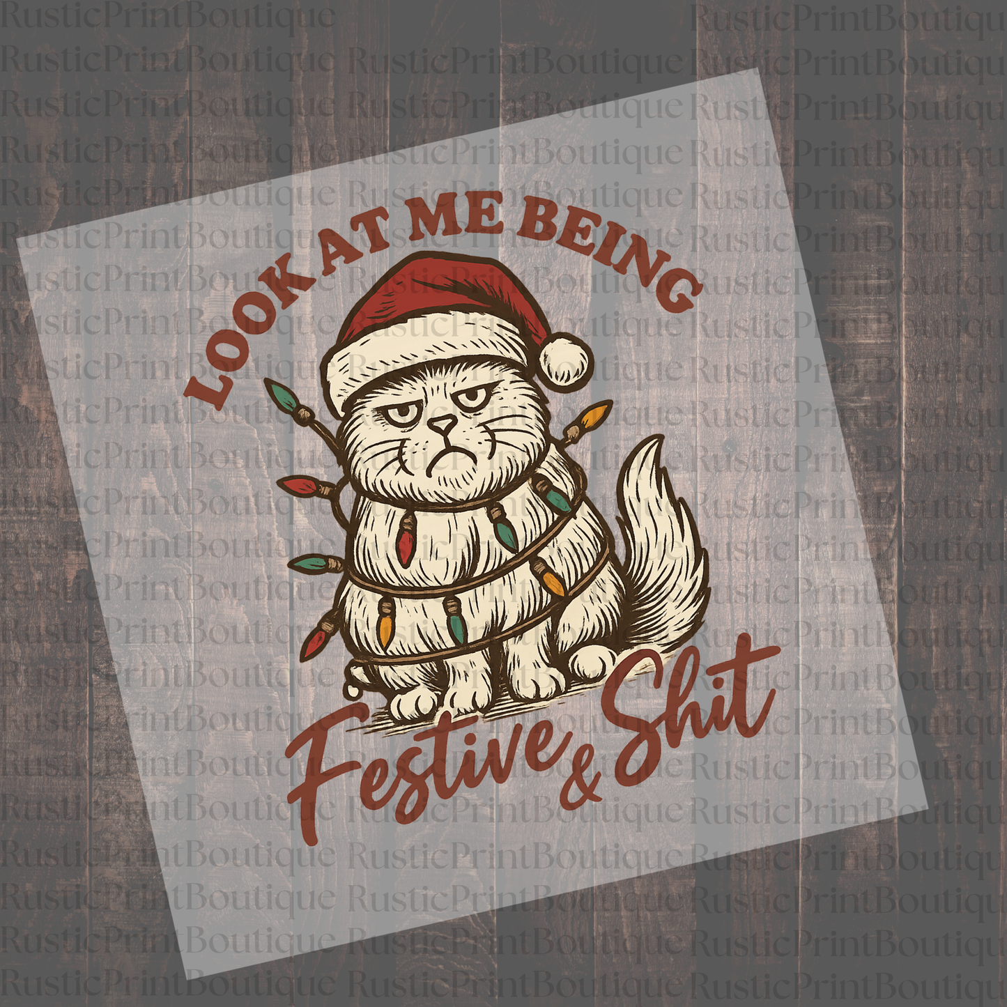 Vintage DTF Heat Transfer Christmas DTF Christmas Cat DTF